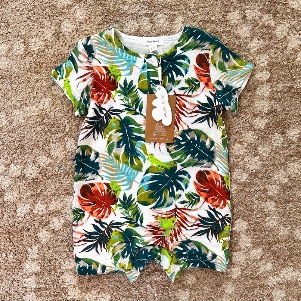 NWT Angel Dear Tropical Tree Henley Romper